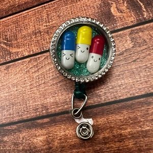 Happy pill funny badge reel - pharmacists, pharmacy technicians, nurses, doctors